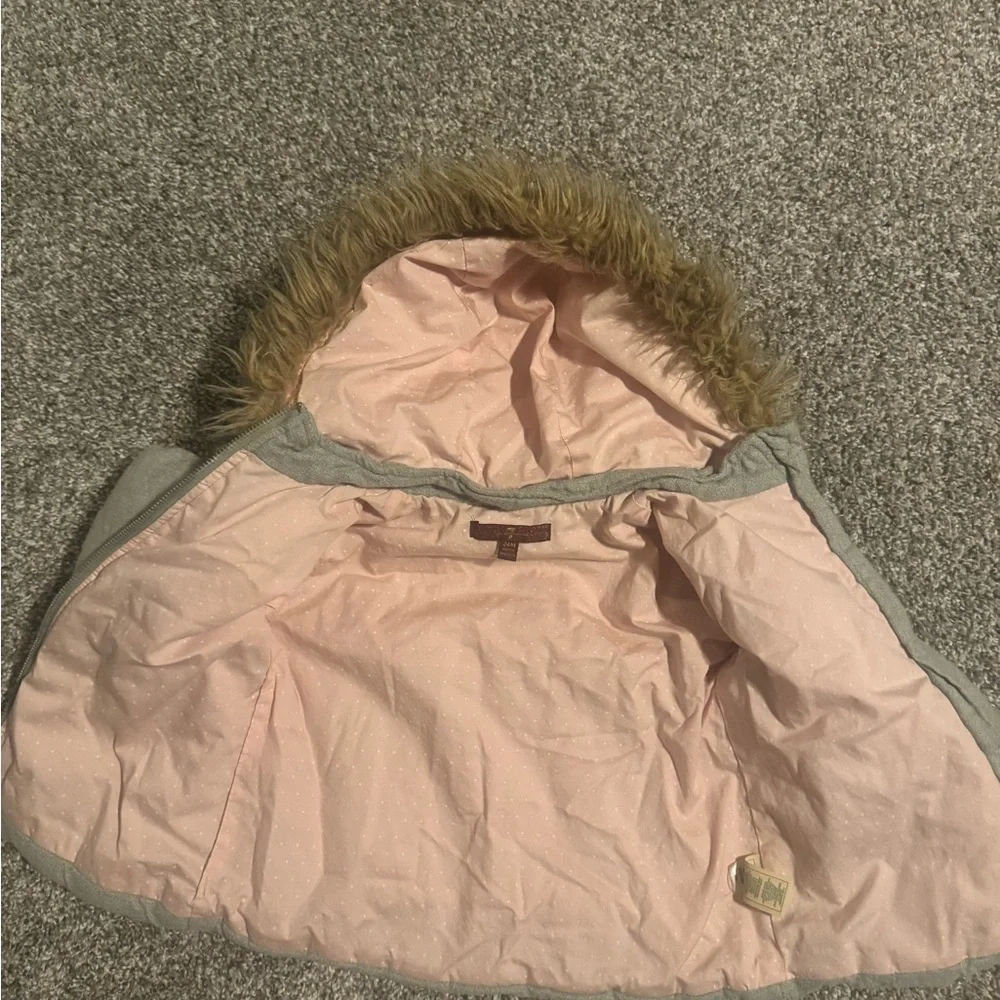 7 For All Mankind Gray Puffer Jacket with Faux Fur Hood